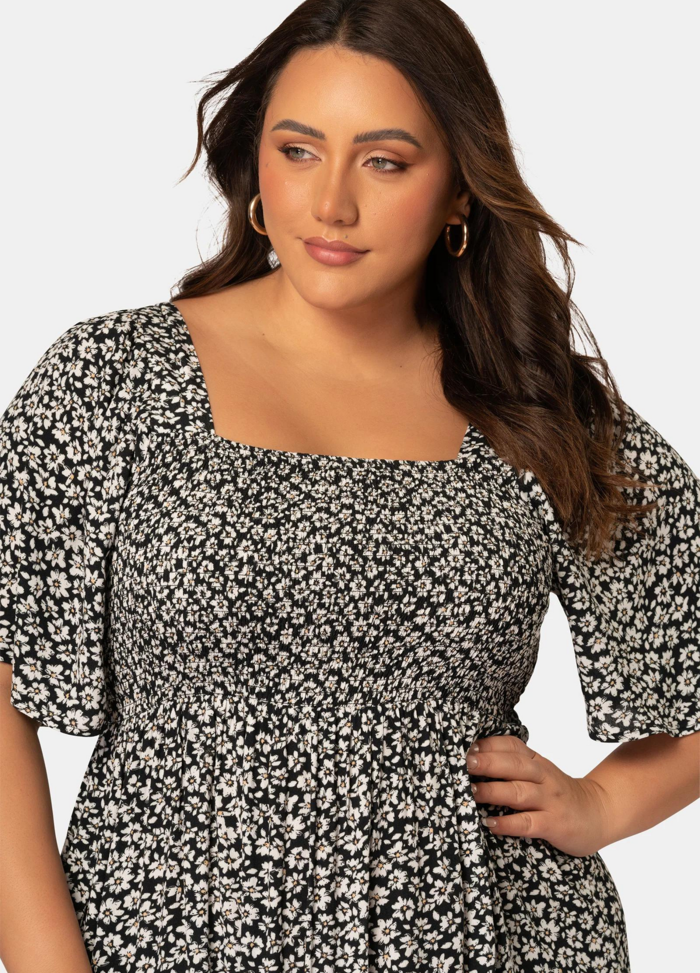 Indigo Tonic - Short Sleeve Run Off Maxi Dress - Black Floral