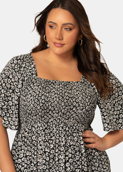 Indigo Tonic - Short Sleeve Run Off Maxi Dress - Black Floral