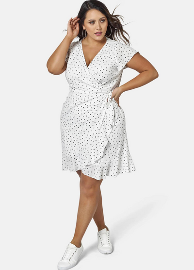 Sunday in the City - Short Sleeve Framed Frill Wrap Dress - Spot