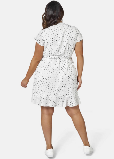 Sunday in the City - Short Sleeve Framed Frill Wrap Dress - Spot
