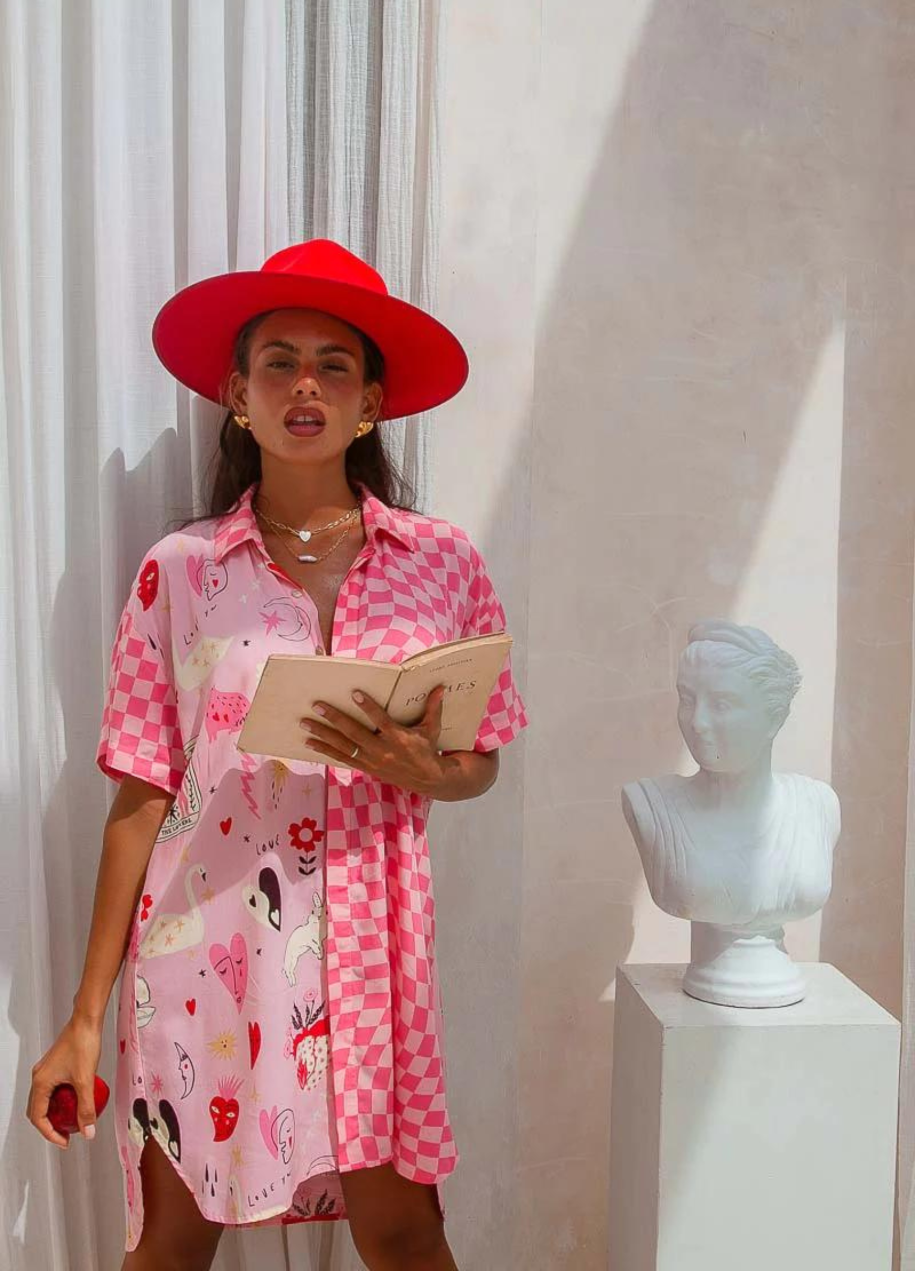 Palm Collective Spliced Shirt Dress in pink print