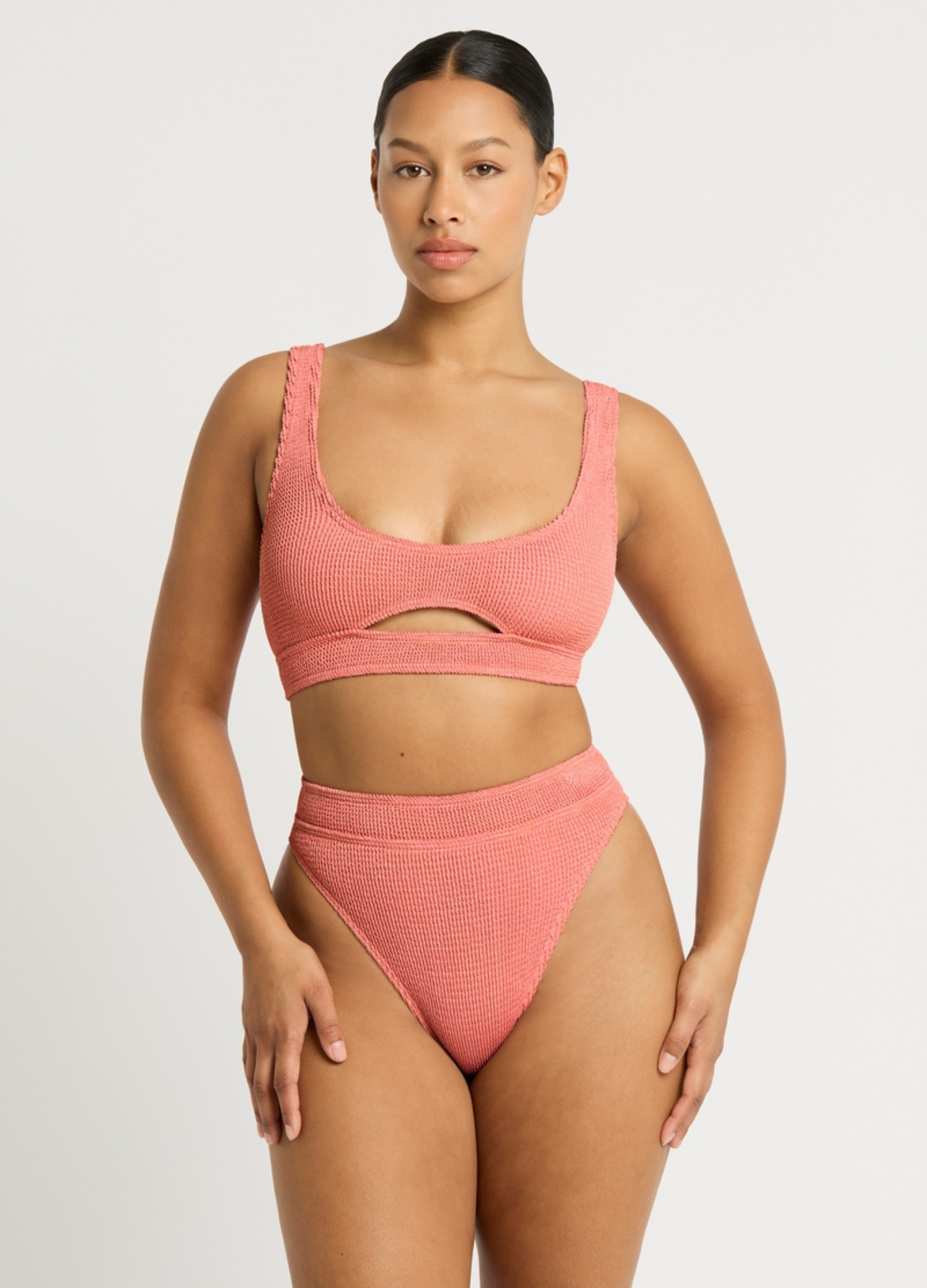 Sasha crop in coral lurex