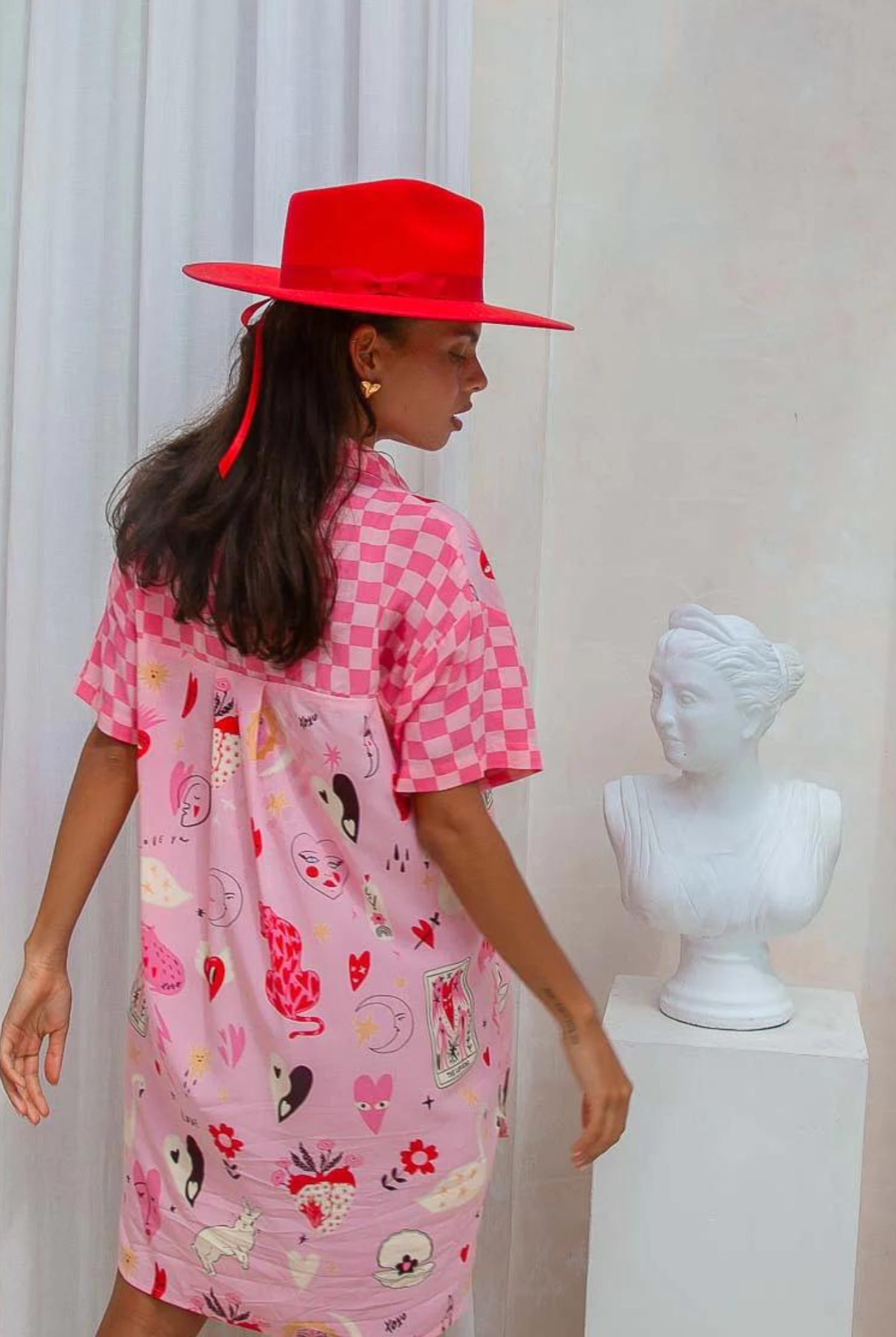 Palm Collective Spliced Shirt Dress in pink print