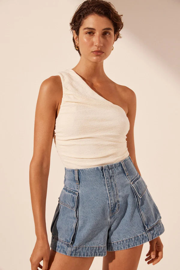 Light wash patch pocket short from Shona Joy.