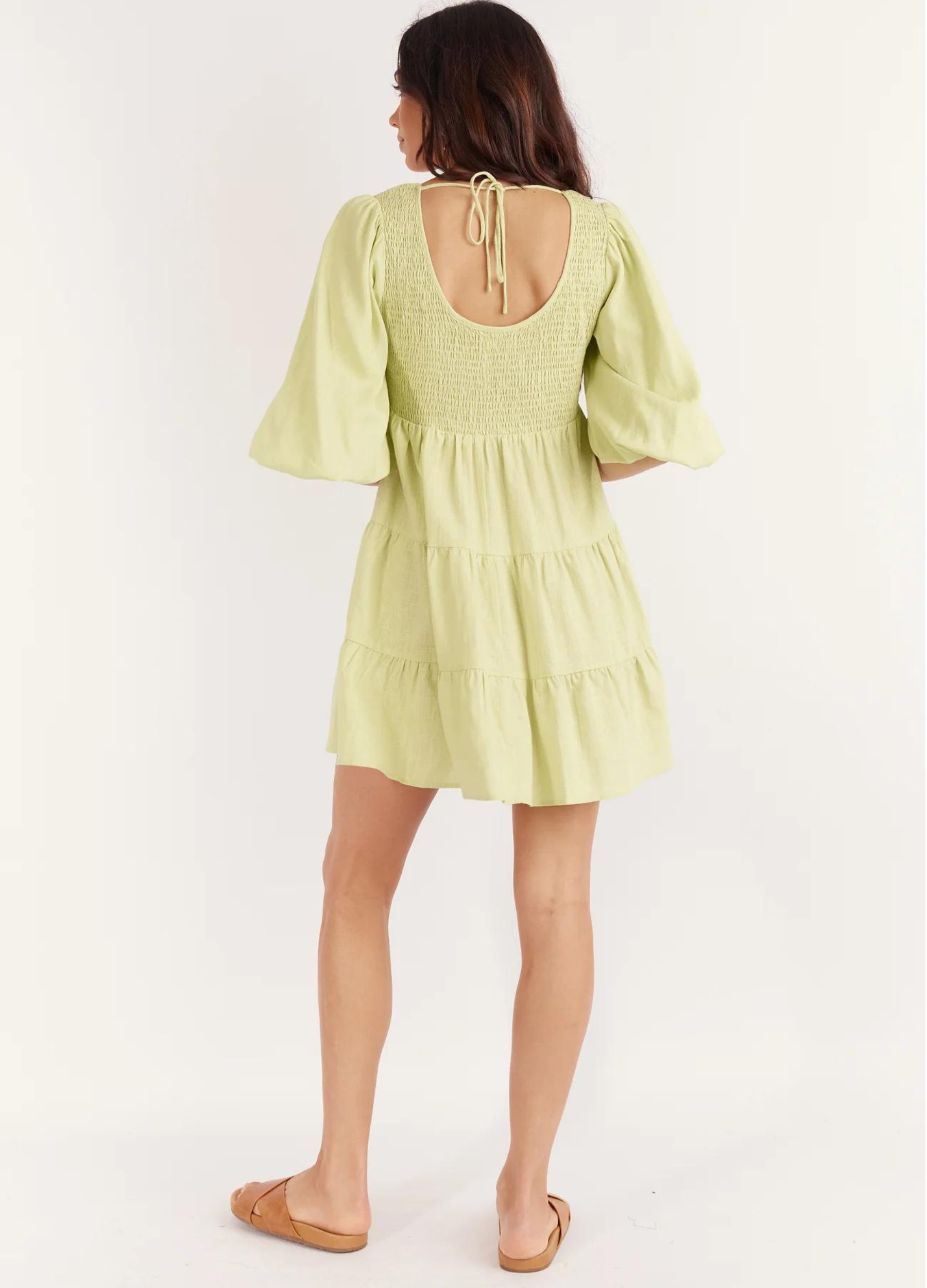 Girl and the sun linen lime green dress