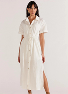 White button through shirt dress from Staple the Label with a belt at the waist