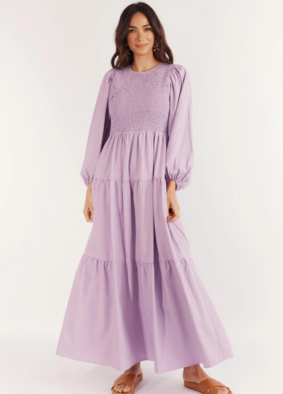 Model wearing the Journey Maxi Dress in Lilac from Girl and the Sun