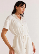 White button through shirt dress from Staple the Label with a belt at the waist