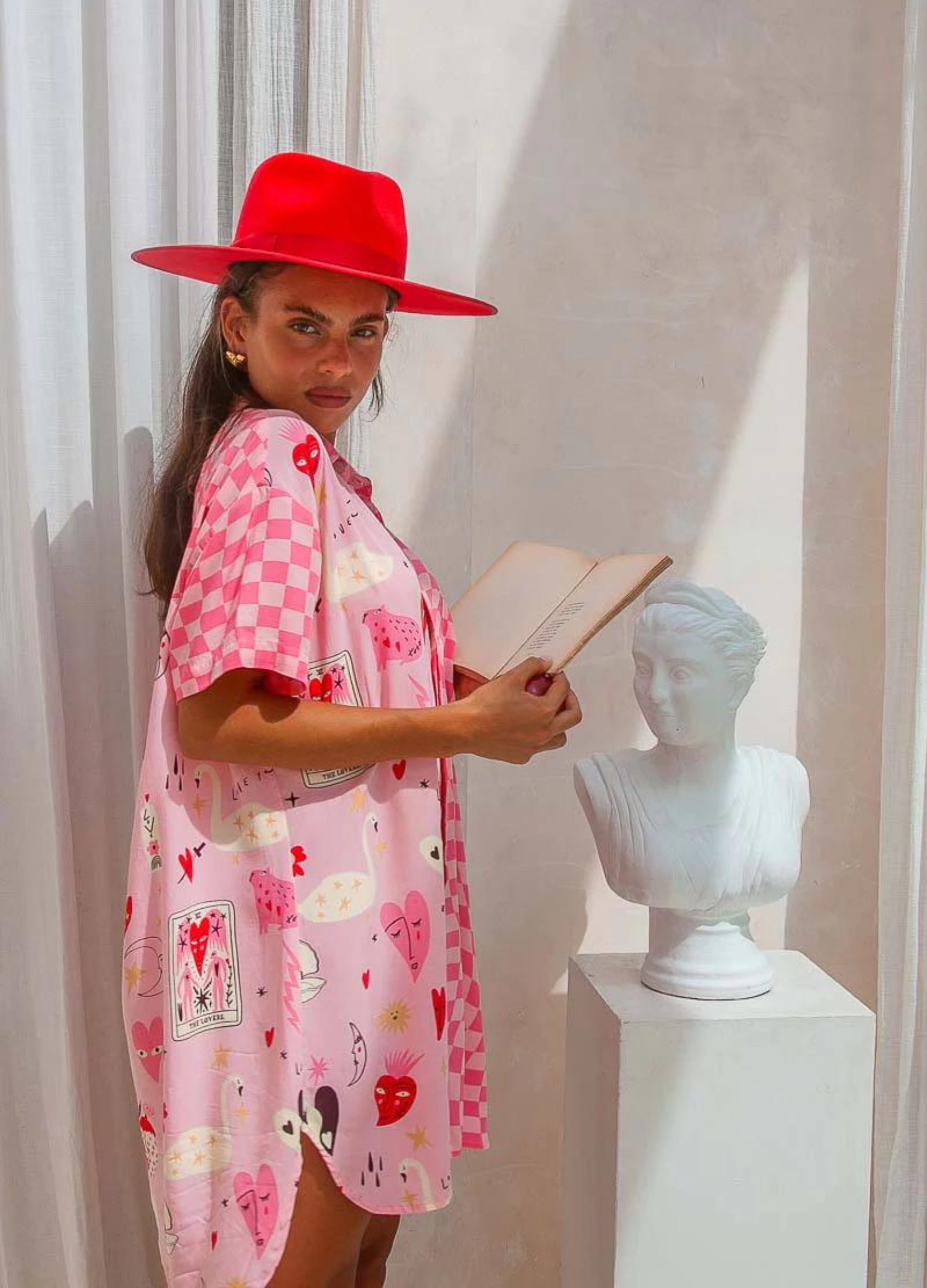Palm Collective Spliced Shirt Dress in pink print