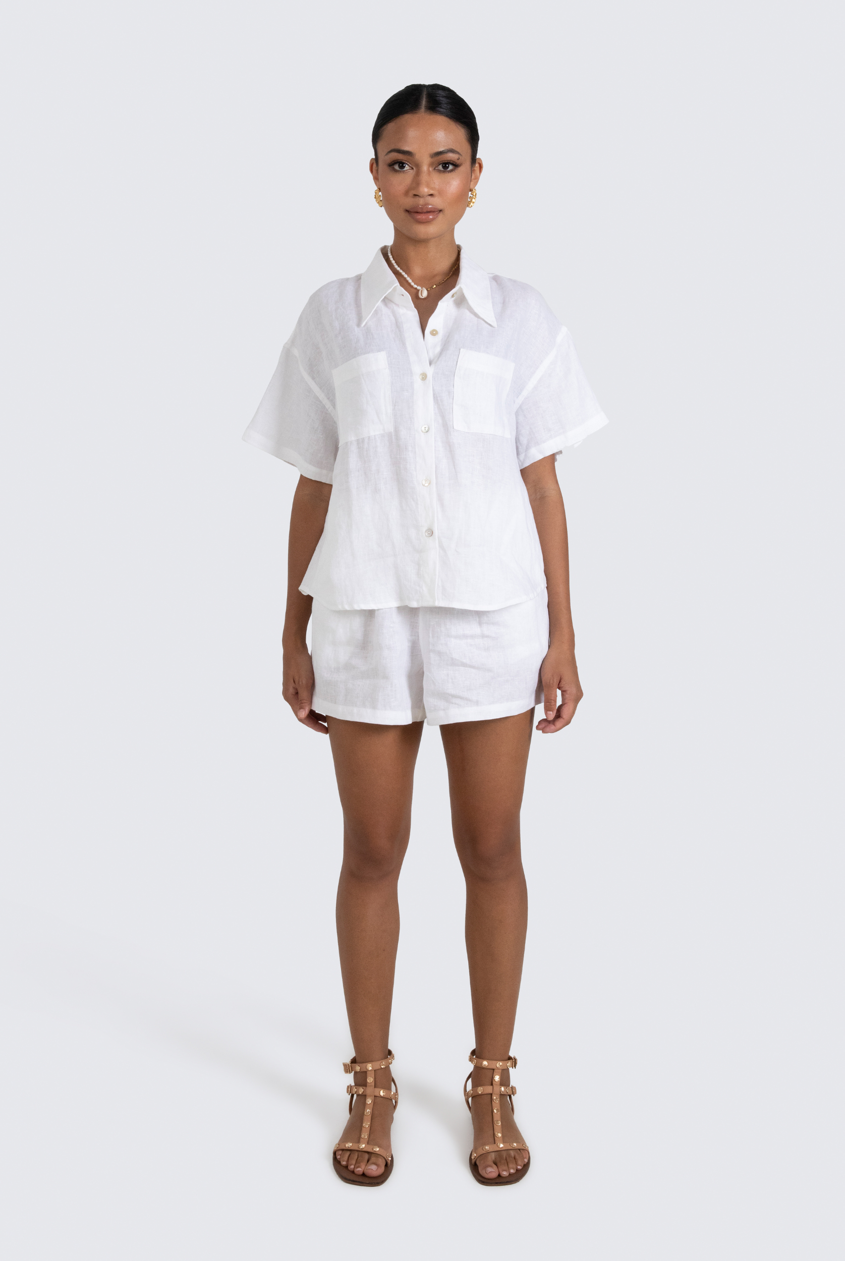 White Lucinda Relaxed Linen Shirt 