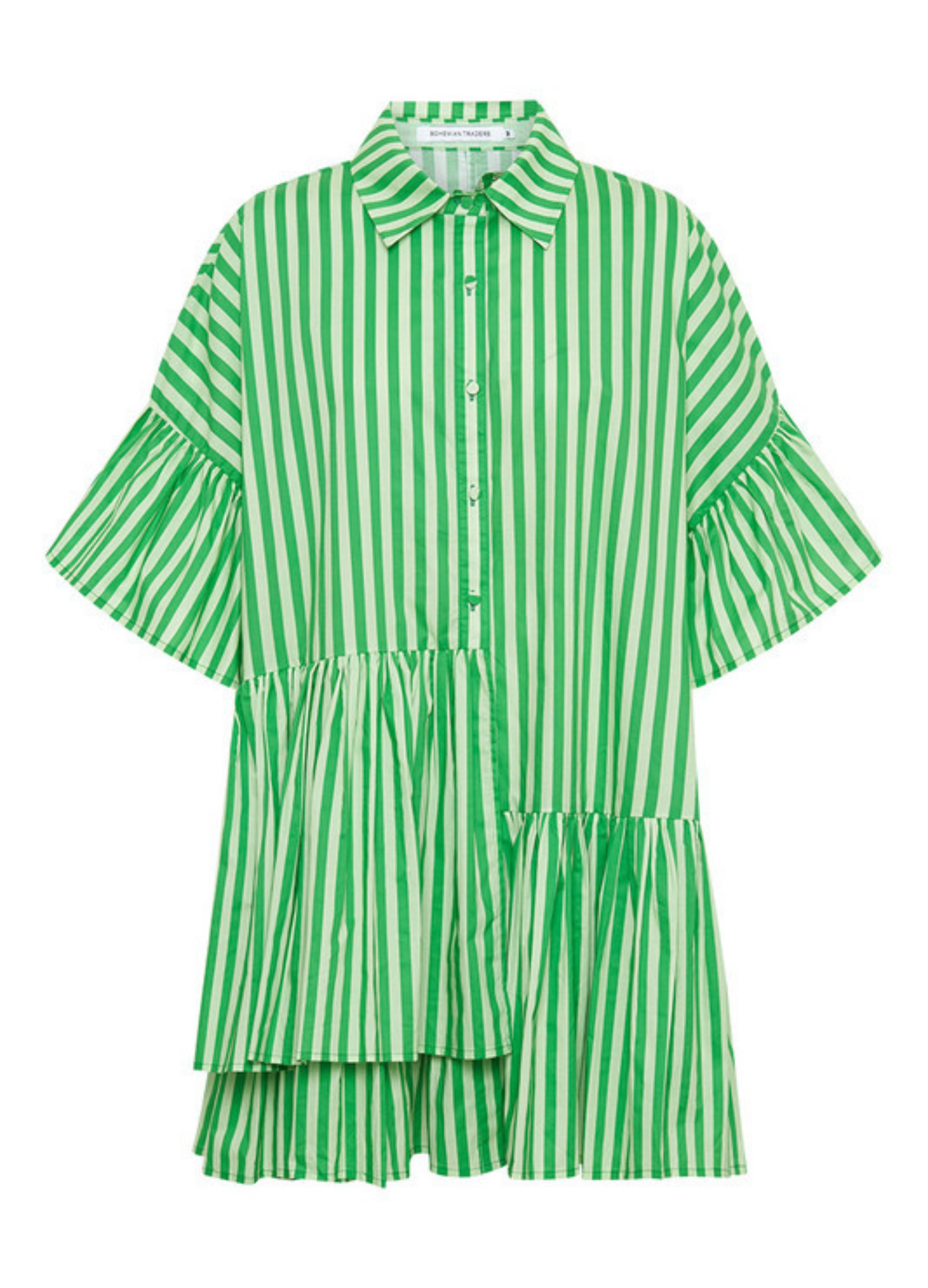 Bohemian Traders - Mid Sleeve Genoa Mini Dress - Tonal Green Stripe