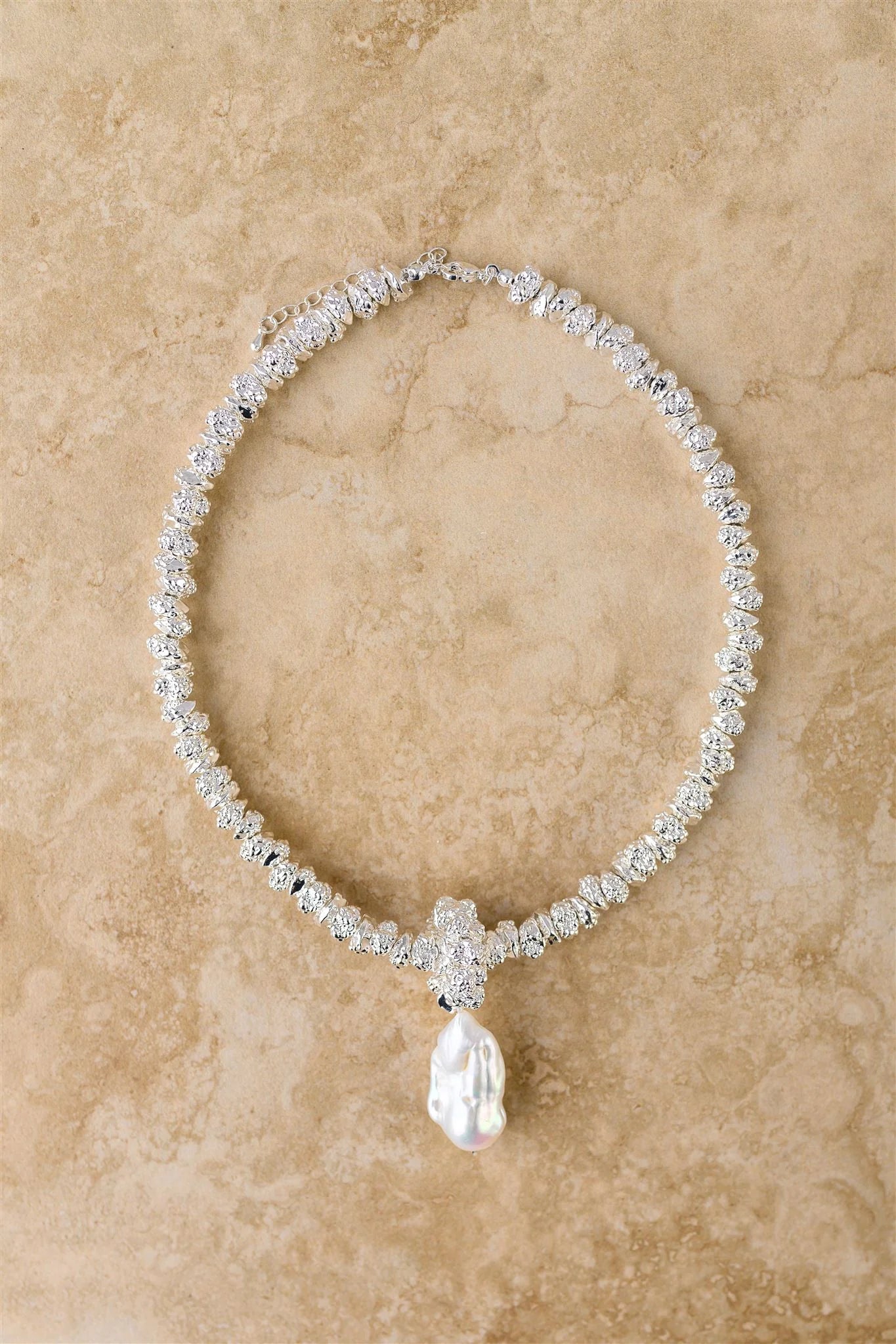 Silver Jewel Necklace with Pearl