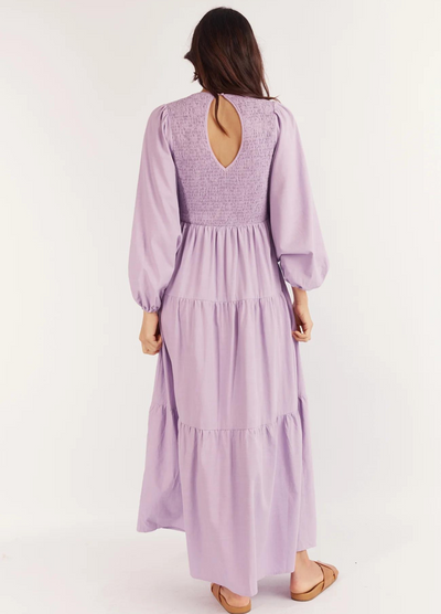Model wearing the Journey Maxi Dress in Lilac from Girl and the Sun