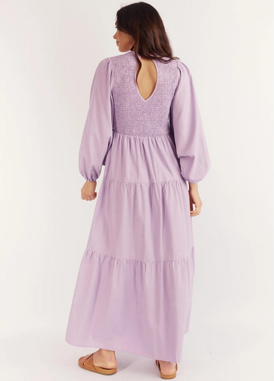 Model wearing the Journey Maxi Dress in Lilac from Girl and the Sun