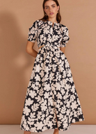 Selita Cut Out Midi Dress from Staple the Label black and white floral print with cut outs