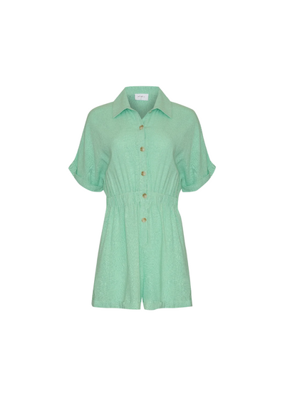 Pretty green playsuit with button through front and short sleeves