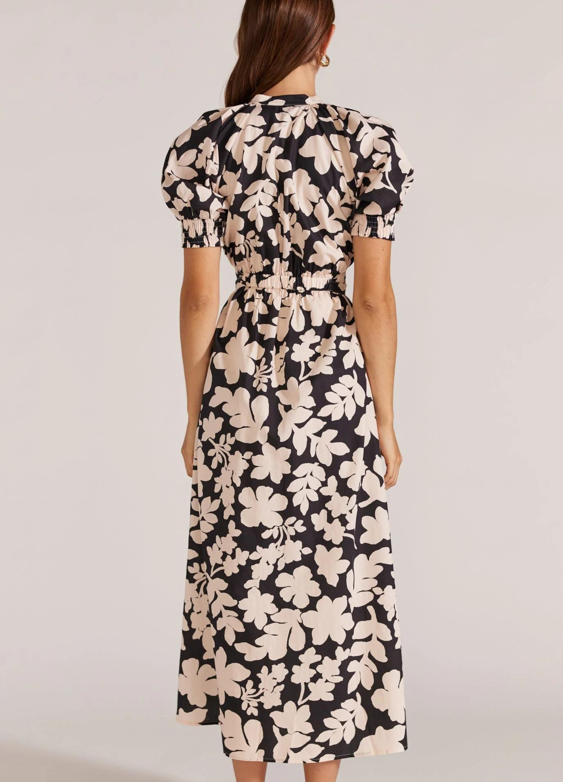 Selita Cut Out Midi Dress from Staple the Label black and white floral print with cut outs