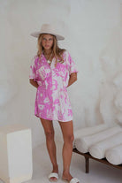 Altego Shirt Dress in pink and white peace love print