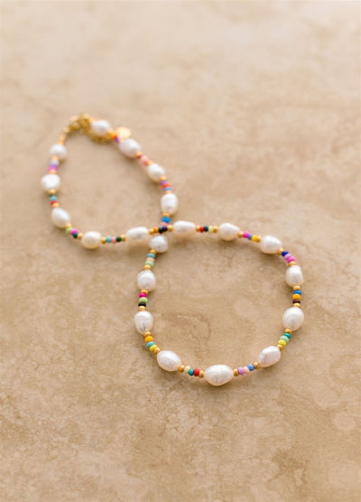 Multicolour bead necklace with freshwater pearls
