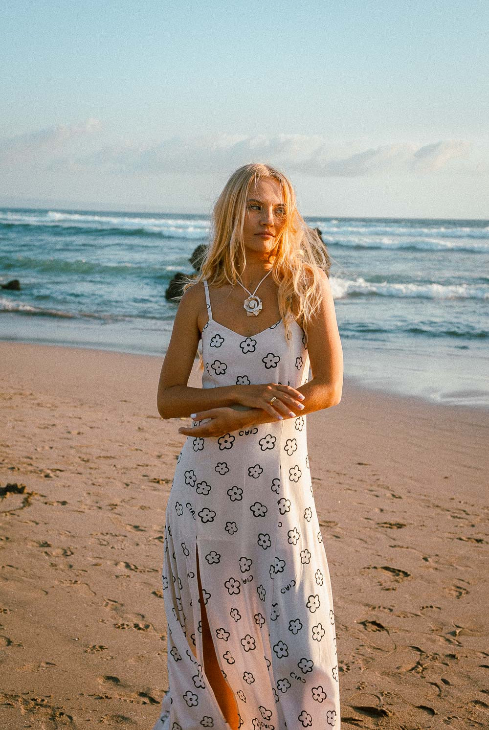 Strappy midi dress in daisy print from palm collective