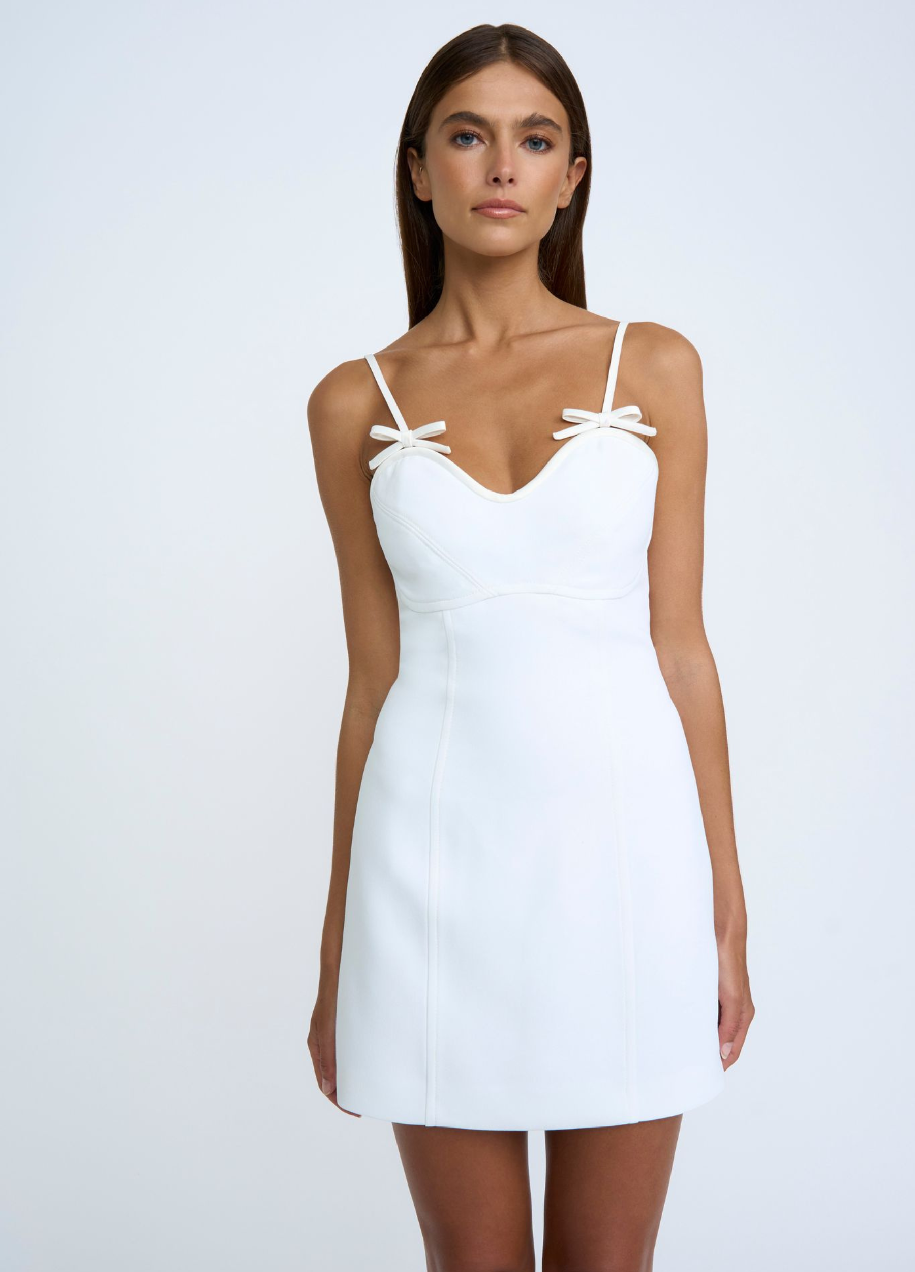 White By Johnny Shift Dress with bow details on straps