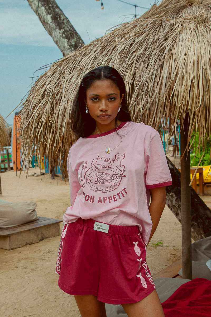 Pink sustainable tshirt bon appetit from Palm Collective
