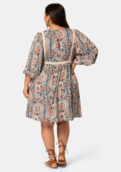 Model wearing curve boho mini dress 