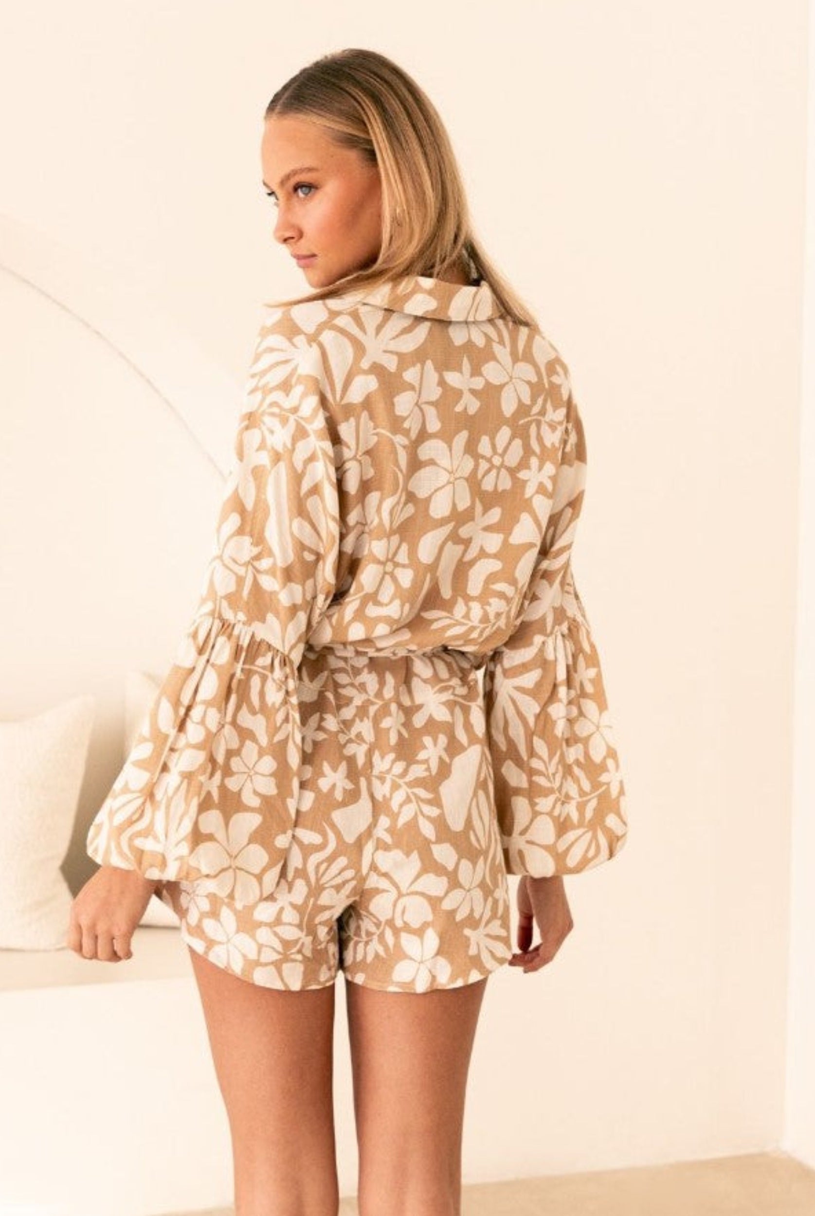 Courtney playsuit in neutral and white print