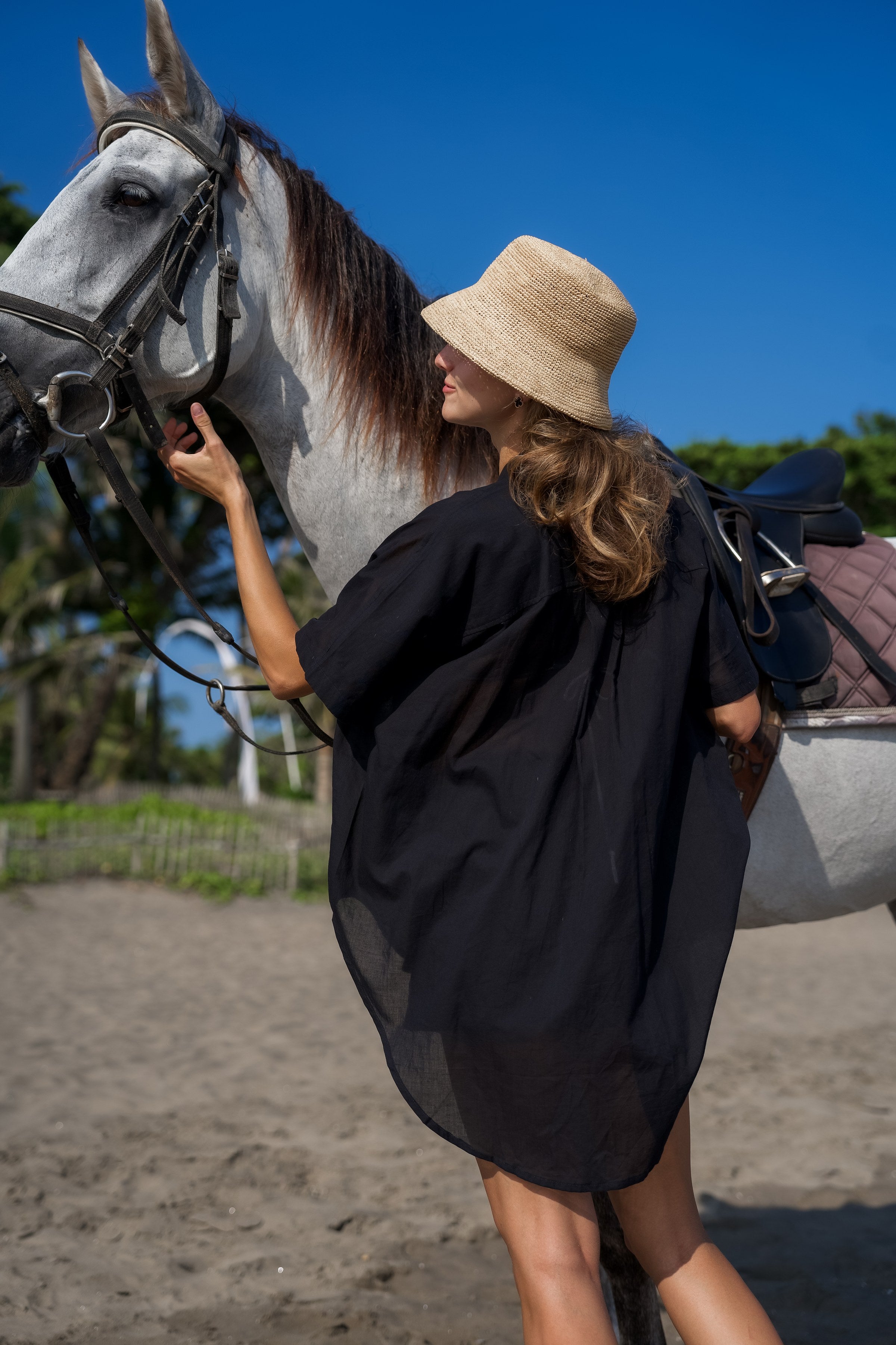 Palm Collective Paradiso Shirt, oversized black shirt with embroidery
