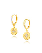 Gold round earrings with cubic zirconia