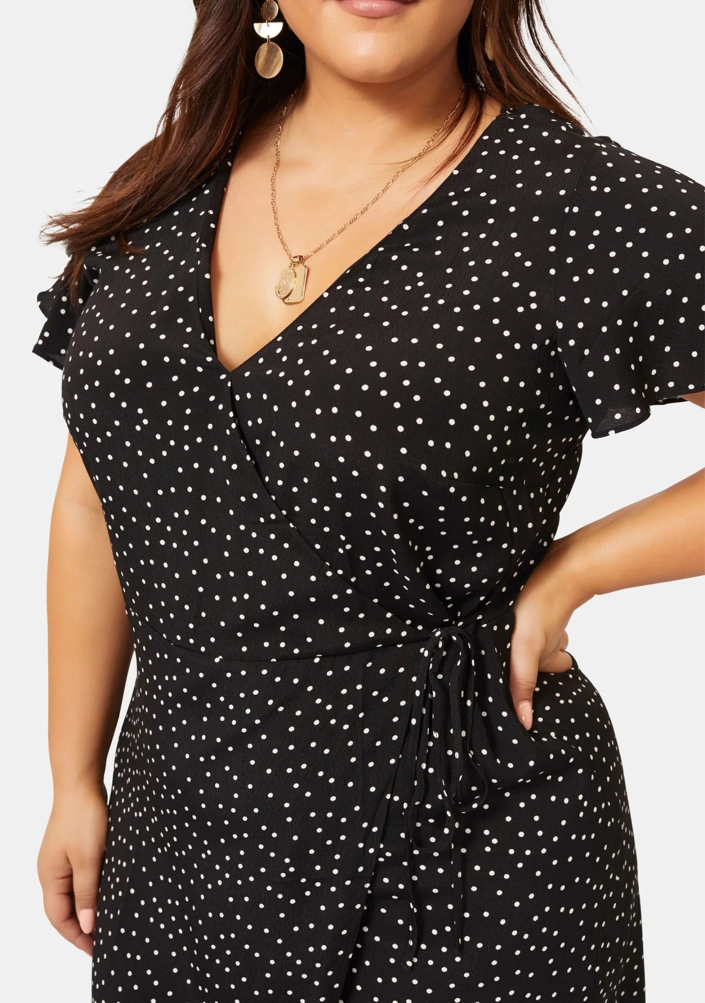 Black and white spotty wrap dress in curve sizing
