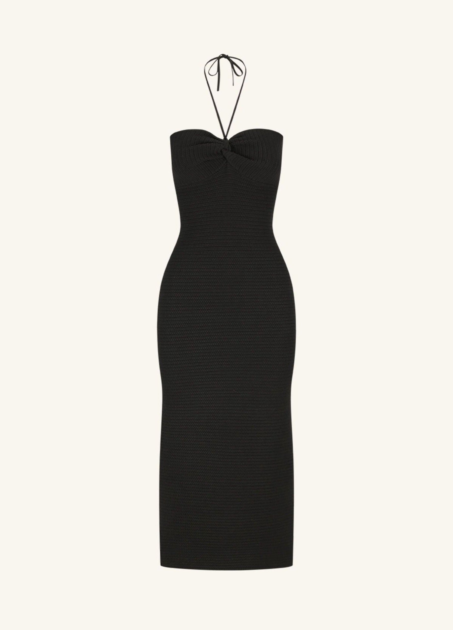 Shona Joy Eve Midi Dress in black with halterneck tie around the neck