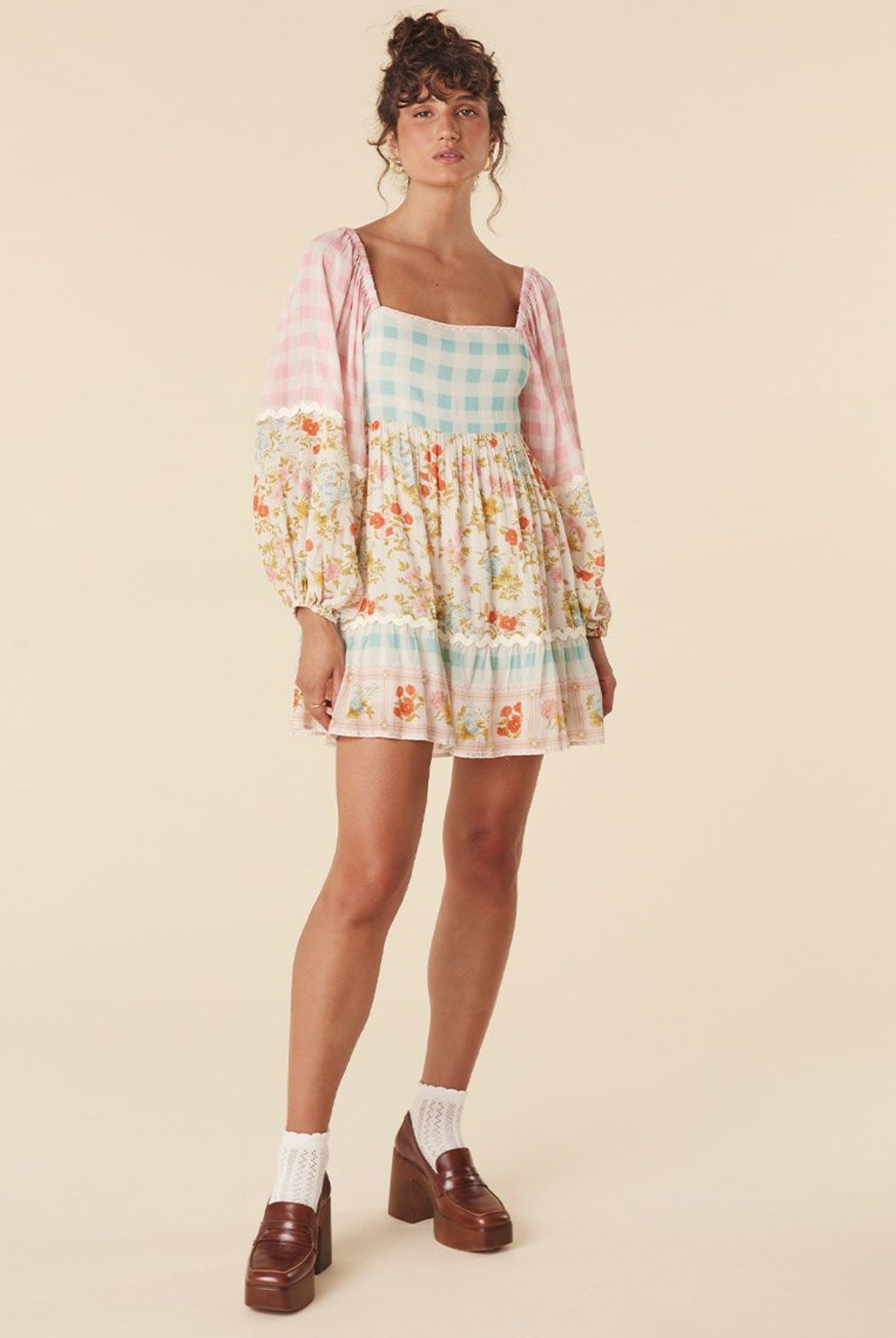 Spell Flora Tunic Dress patchwork floral and gingham