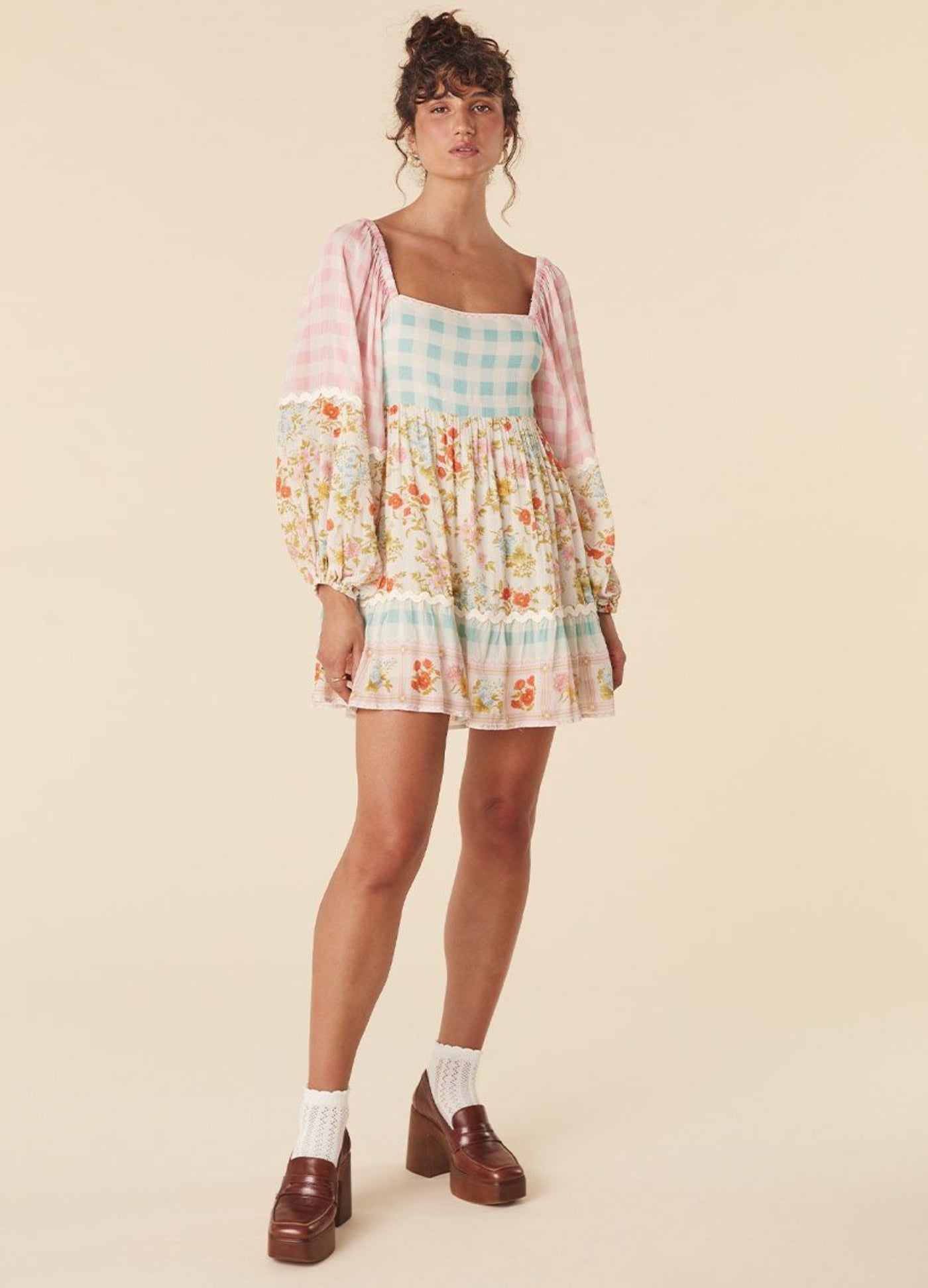 Spell Flora Tunic Dress patchwork floral and gingham