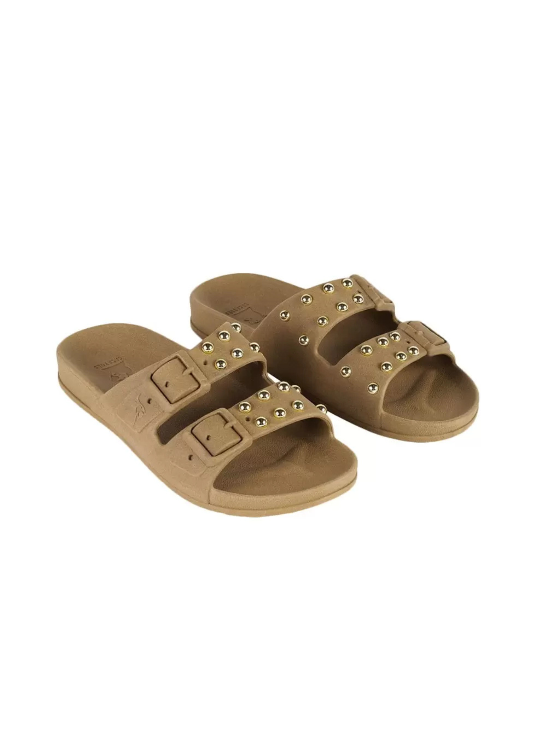 Gold sandals with small gold studs