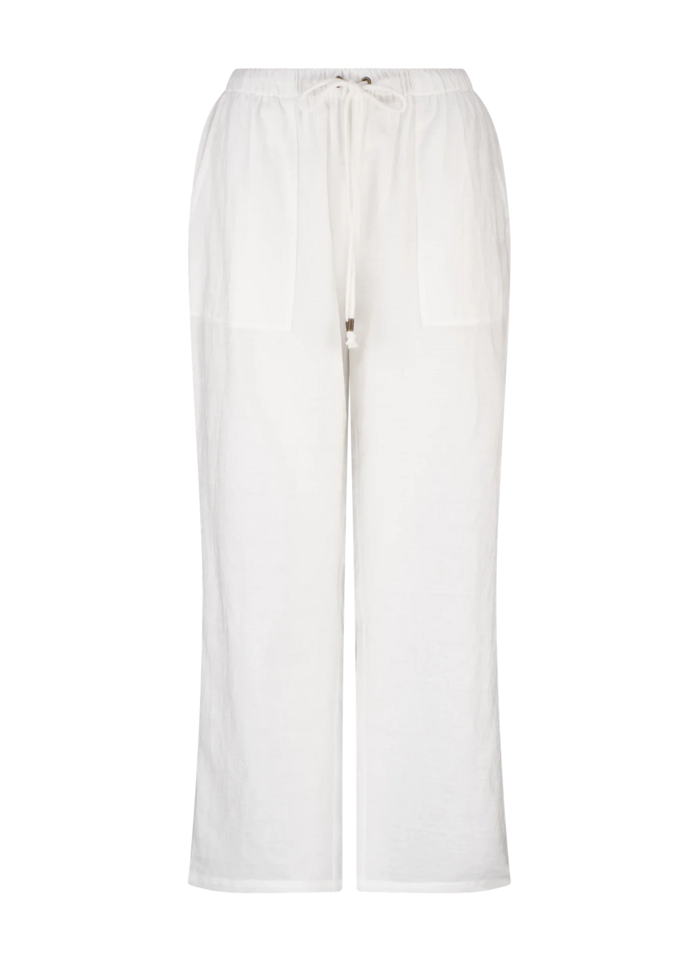 White Cotton beach pant from Tigerlily with patch pockets and a drawstring waistband