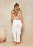White Cotton beach pant from Tigerlily with patch pockets and a drawstring waistband