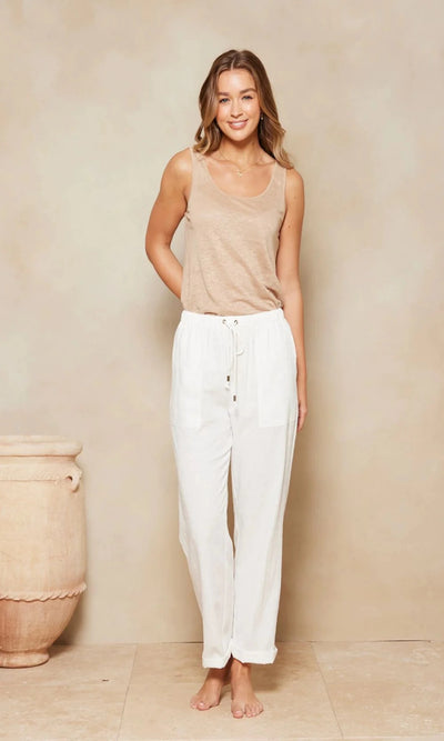White Cotton beach pant from Tigerlily with patch pockets and a drawstring waistband
