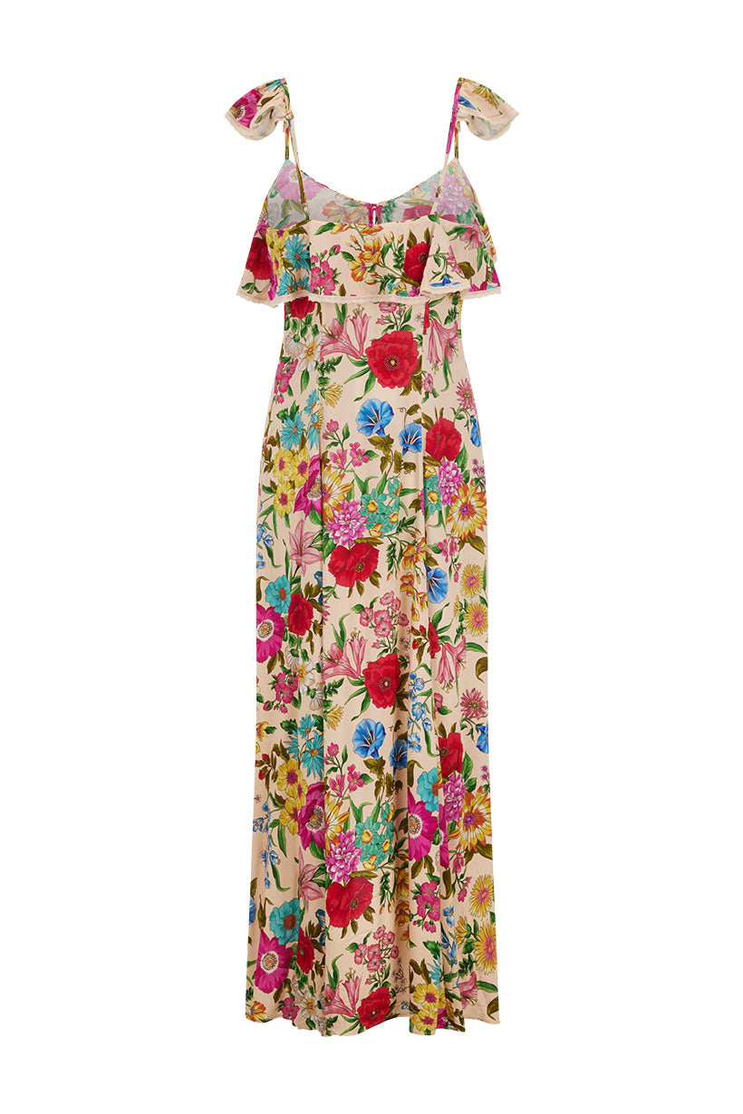 Floral dress with colorful pattern on a white background