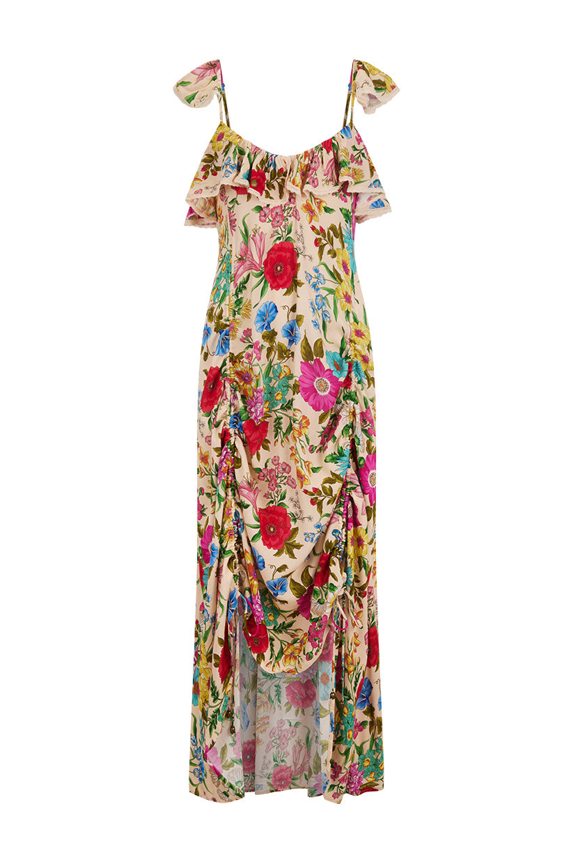Floral dress with colorful patterns on a white background