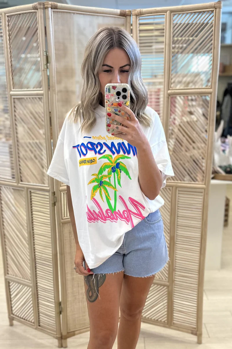 Cotton white tshirt with honolulu print