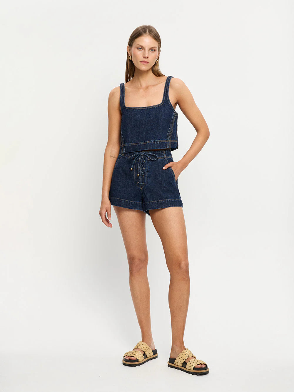 Indigo Denim Short with lace up from Kivari