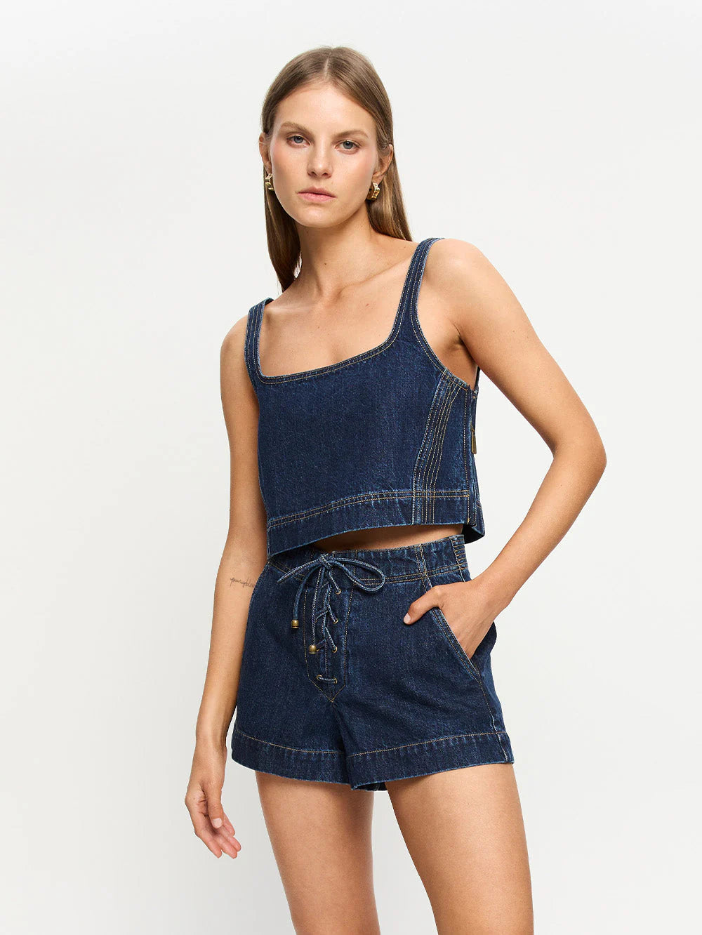 Indigo Denim Short with lace up from Kivari