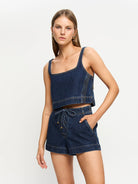 Indigo Denim Short with lace up from Kivari