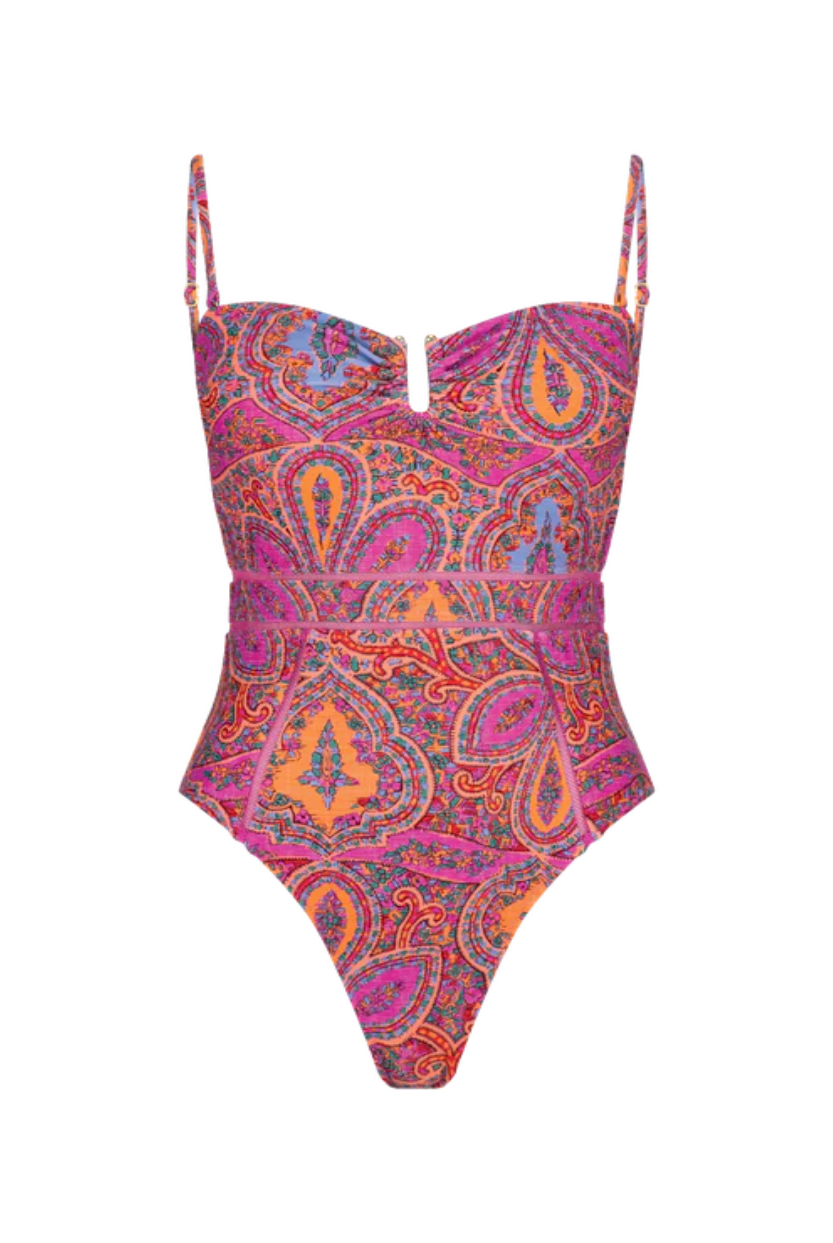 Pink paisley one piece with removeable straps