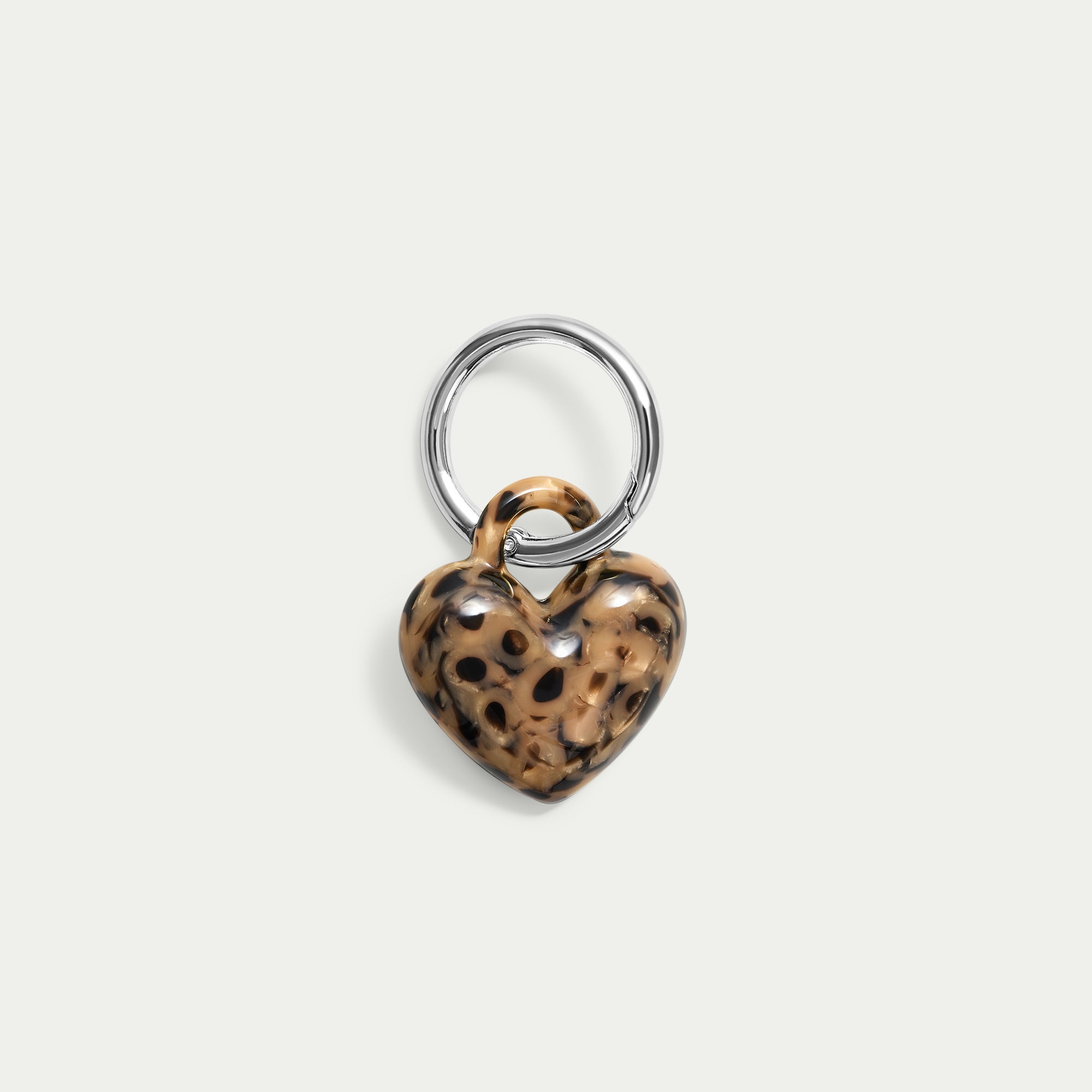 Kitty Paloma Puffy Heart Keychain Leopard Silver