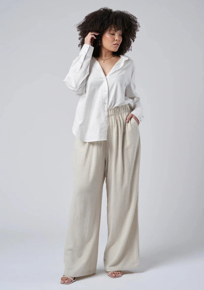 Linen neutral pants with elasticated waistband