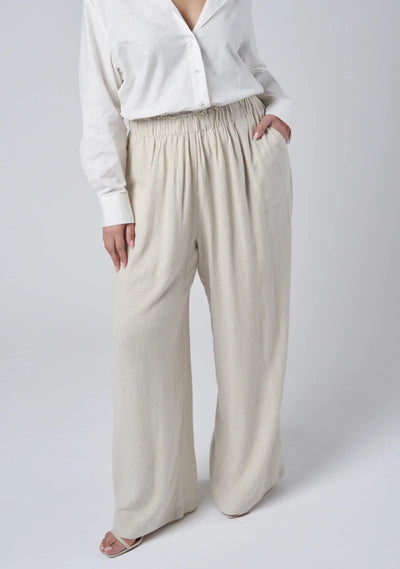 Linen neutral pants with elasticated waistband