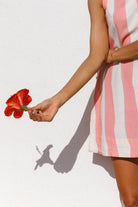 Person holding a red flower against a white background