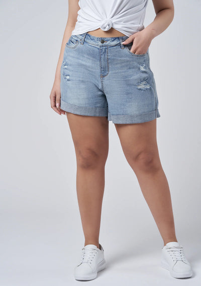 Indigo Tonic - Loreli Distressed Denim Shorts - Light Blue